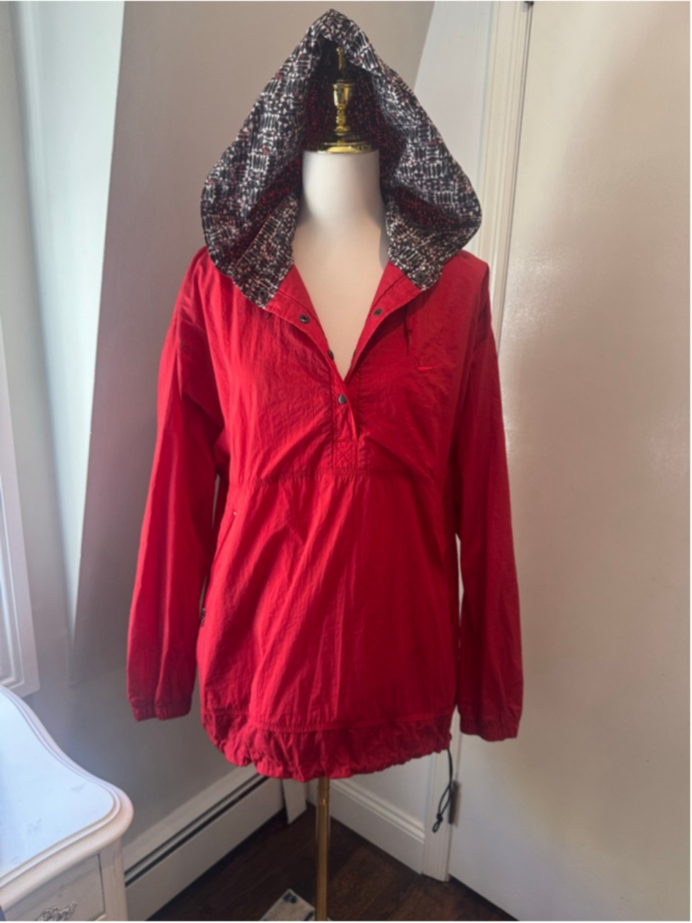 Vintage 90s Nike Anorak 1/4 Zip Red w/Geometric Abstract Pattern Jacket Size XL